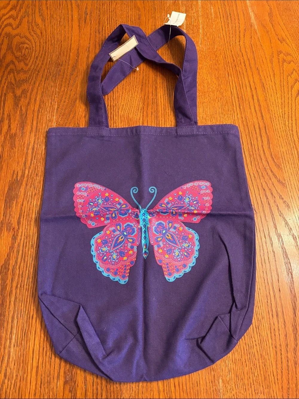 Kids Purple Butterfly Canvas Tote Bag NWT